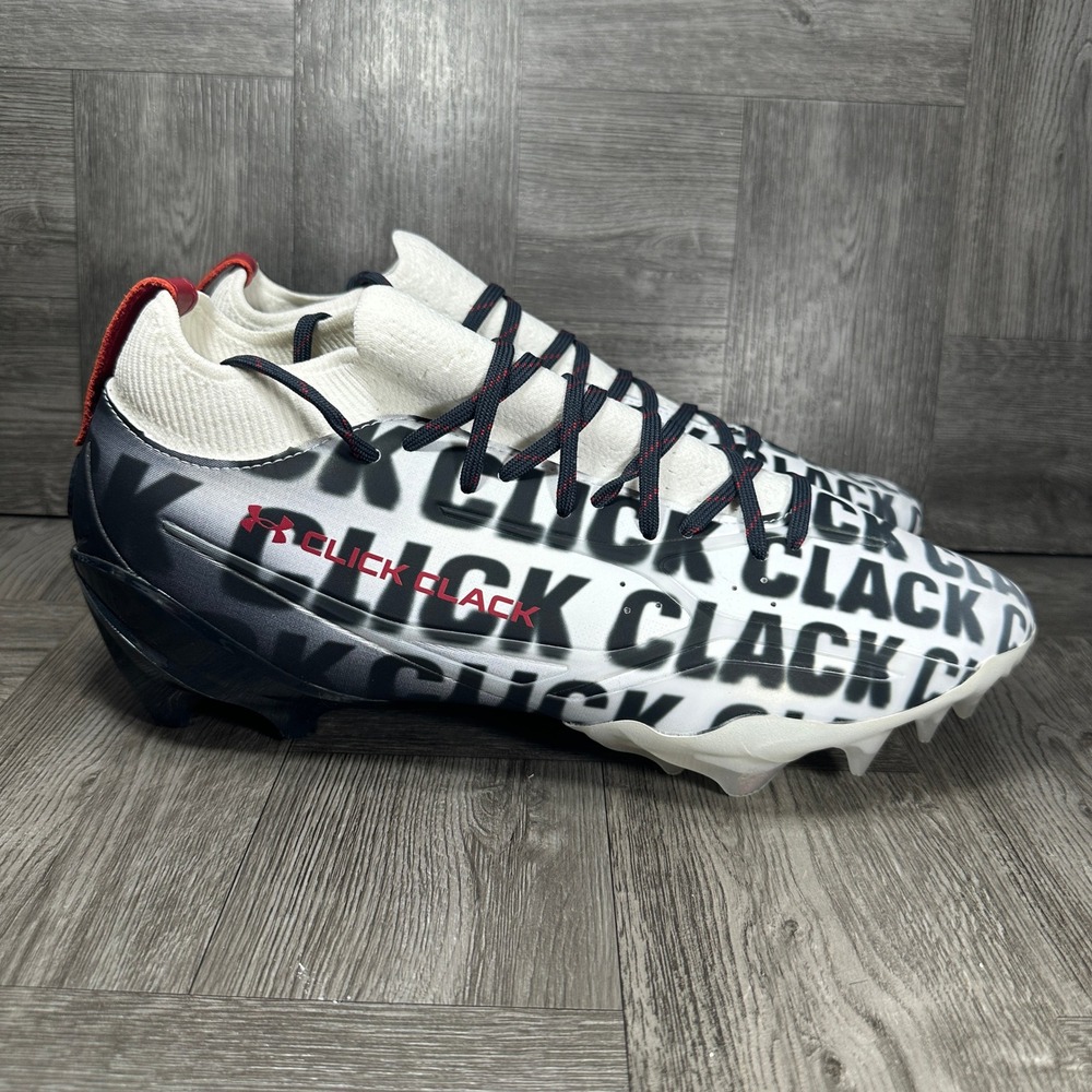 UA Spotlight Pro Click Football Cleats Mens 12.5 White Black 6006218-016 NEW